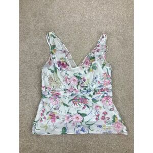 Ann Taylor LOFT Floral Sleeveless Babydoll Blouse Womens Sz 10 White Dainty Boho